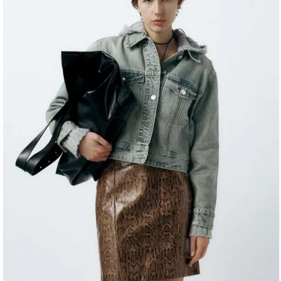 NWT Zara Python Pencil Skirt XS Brown Faux Leather Straight Snakeskin - Picture 1 of 12